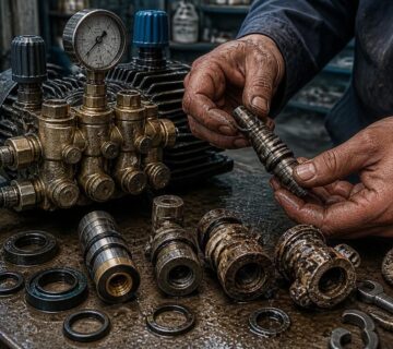 تست فشار پمپ کارواش پس از تعمیر و بررسی عملکرد دستگاه